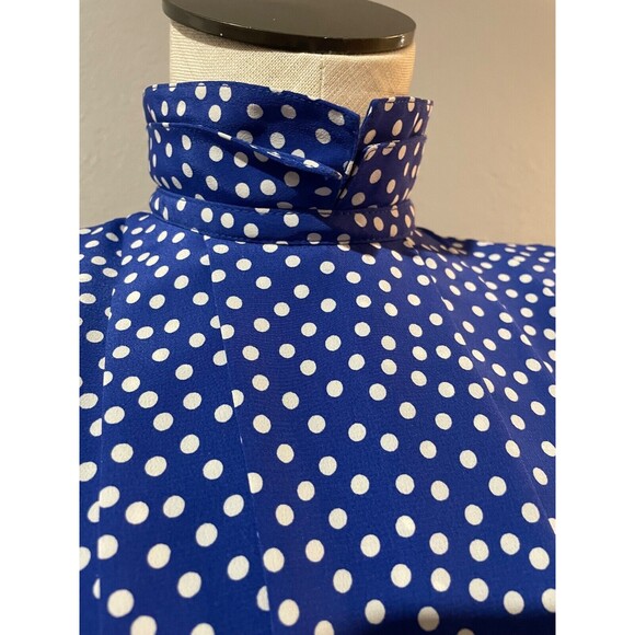 Talbots Women’s Vintage Stand Collar Polka Dot Midi Dress size 8 Pleated Modest - Picture 3 of 13